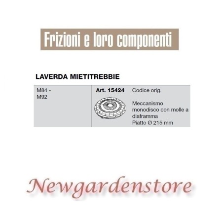 Mecanismo de embrague 15424 compatible LAVERDA MIETITREBBIE M84 M92 plana 215mm | NewgardenAgri.com