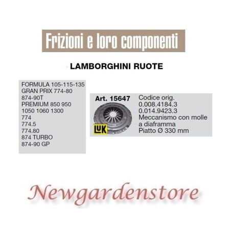 Frizione meccanismo 15647 trattore LAMBORGHINI Formula Premium 874 Turbo GP | NewgardenAgri.com