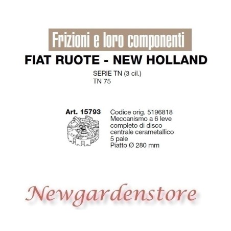 Clutch mechanism 5 shovels 280mm tractor TN 75 series FIAT NEW HOLLAND 15793 | NewgardenAgri.com