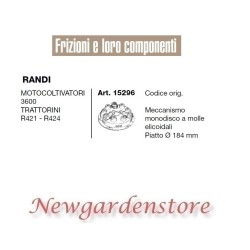 Frizione monodisco 15296 RANDI motocoltivatore 3600 trattorino R421 424 184mm | NewgardenAgri.com