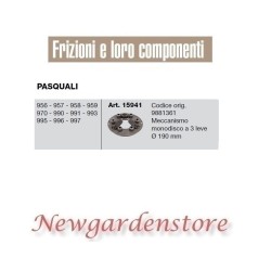 Embrague monodisco 15941 3 palancas motocultor PASQUALI 956 957 958 959 970 990 | NewgardenAgri.com