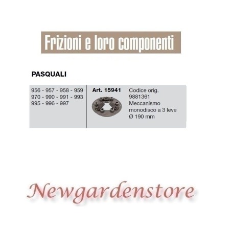 Embrayage monodisque 15941 3 leviers motoculteur PASQUALI 956 957 958 959 970 990 | NewgardenAgri.com