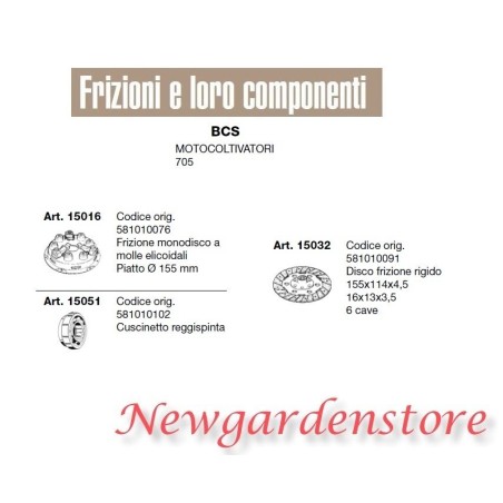 Frizione monodisco cuscinetto reggispinta disco rigido motocoltivatore 705 BCS | NewgardenAgri.com