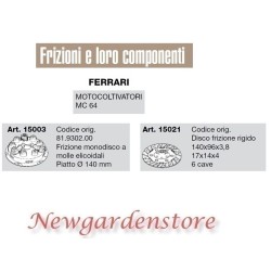 Frizione monodisco disco compatibile FERRARI motocoltivatore MC64 15003 15021 | NewgardenAgri.com