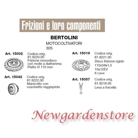 Frizione monodisco disco manicotto leva motocoltivatore 305 BERTOLINI 15002 | NewgardenAgri.com