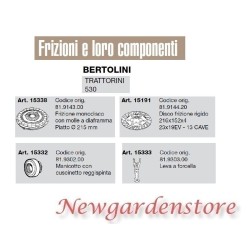 Frizione monodisco disco manicotto leva trattorino 530 BERTOLINI 15338 15332 | NewgardenAgri.com