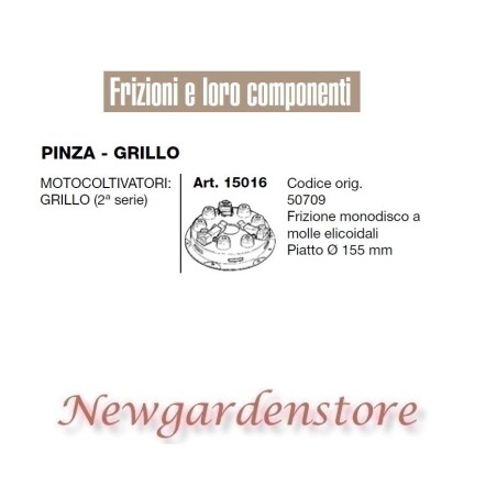 Frizione monodisco motocoltivatore GRILLO 2 serie 15016 PINZA GRILLO piatto 155 | NewgardenAgri.com