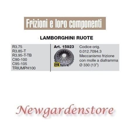 Frizione trattore 15923 LAMBORGHINI R3.75 3.85 3.95 T C90-100 C95-105 TRIUMPH100 | NewgardenAgri.com