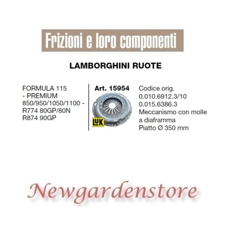 Frizione trattore 15954 LAMBORGHINI 350mm Formula 115 Premium 850 950 1050 1100 | NewgardenAgri.com