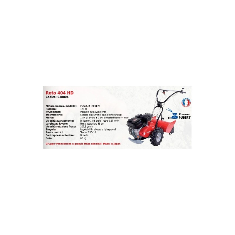 Motocultor ROTO 404 HD SERIE PUBERT con motor R 180 OHV 179 cc