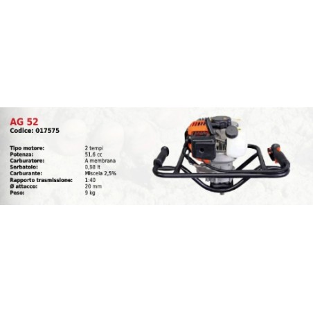 Tarière à moteur AG 52 GREEN LINE avec moteur 2 temps 51.6 cc sans pointes | NewgardenAgri.com