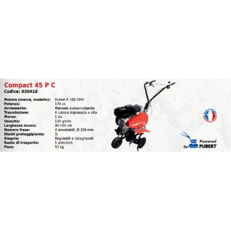 COMPACT 45 P C SERIE Bineuse PUBERT avec moteur PUBERT R 180 OHV 179 cc | NewgardenAgri.com