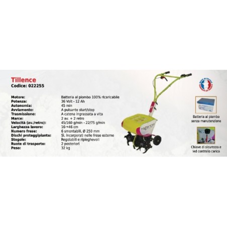 Motozappa TILLENCE SERIE PUBERT a batteria al piombo ricaricabile 36 Volt -12 Ah | NewgardenAgri.com