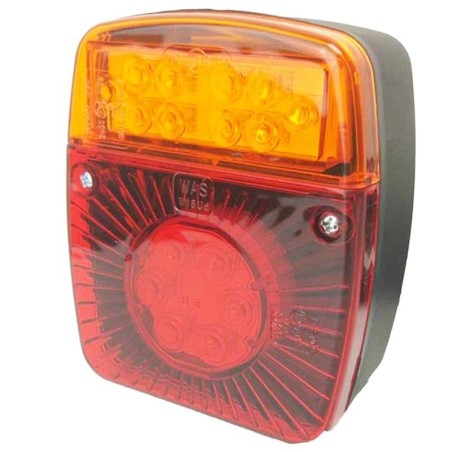 Universal square rear light for tractor and trailer 3 LED lights 12-24V with license plate light | NewgardenAgri.com