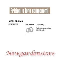 Serie dischi frizione completa motozappa 15605 NIBBI DECIMO 104x77,5x2,6 | NewgardenAgri.com