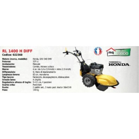 ROQUESETLECOEUR RL1400H DIFF skidder 63 cm con motor HONDA GXV 340 OHV 337 cc | NewgardenAgri.com