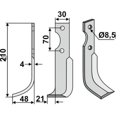 Lama zappa motocoltivatore motozappa fresa 350-680 350-681 AGRIA dx sx 210mm