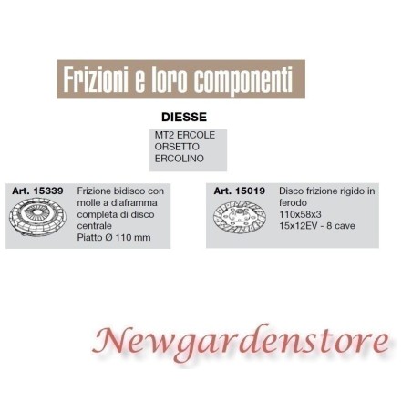 Disco de embrague compatible DIESSE MT2 ERCOLE ERCOLINO 15339 15019 | NewgardenAgri.com