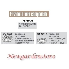 Embrayage à disque compatible FERRARI motoculteur 71 1ère série 15002 15019 8cave | NewgardenAgri.com