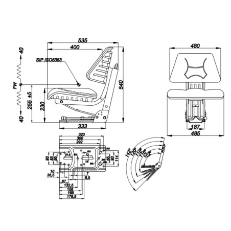 Asiento envolvente con base basculante GRAMMER de pvc negro para tractor