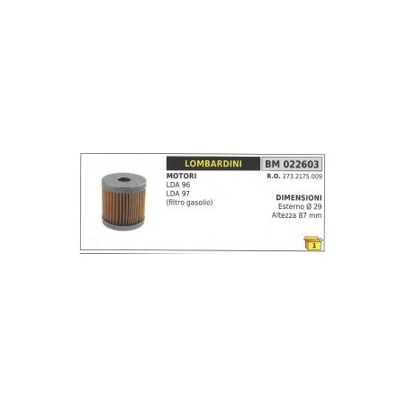 Fuel filter LOMBARDINI LDA96 LDA97 walking tractor 273.2175.009 | NewgardenAgri.com