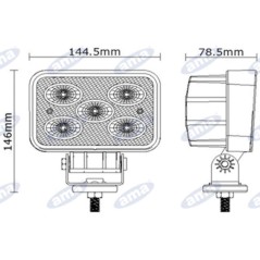 Faro lavoro 145x122mm 5 LED 10-30V 50W 4500LM cablaggio 40-60cm macchina agricola | NewgardenAgri.com