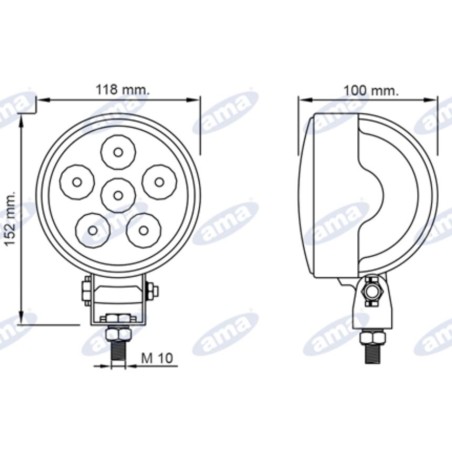 Lampe de travail à LED 12-28V 18W 1350LM 118x154,5mm 6 LED IP67 machine agricole