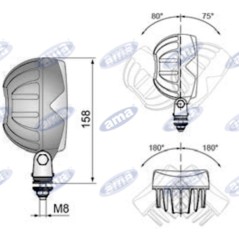 Faro lavoro LED 104x120mm 12-24V 18W 1500LM connettore 2 poli macchina agricola | NewgardenAgri.com