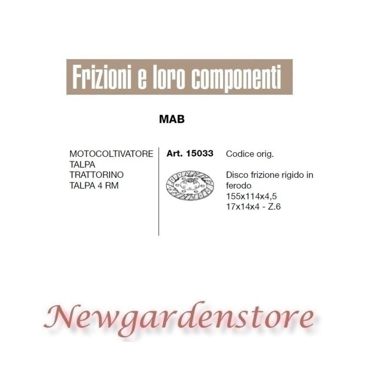 Disco frizione motocoltivatore talpa 4RM trattorino MAB compatibile 15033 Z6