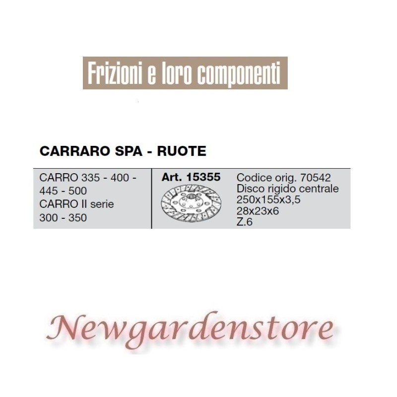 Disco rigido frizione 15355 trattore CARRARO SPA RUOTE Carro 335 400 445 500 300