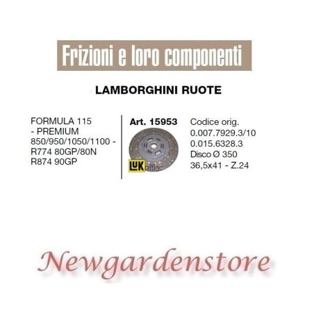 Disco trattore 15953 LAMBORGHINI 350mm Formula 115 Premium 850 950 1050 1100 | NewgardenAgri.com