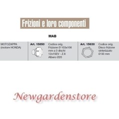 Embrayage 103x106 12x15 Z8 disque motoculteur compatible MAB HONDA 15850 15630 | NewgardenAgri.com