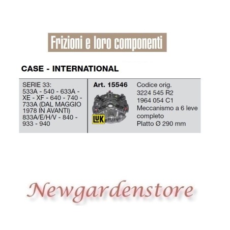 Embrague 15546 tractor CASE INTERNATIONAL serie 33 533A 540 XE XF 640 840 933 | NewgardenAgri.com