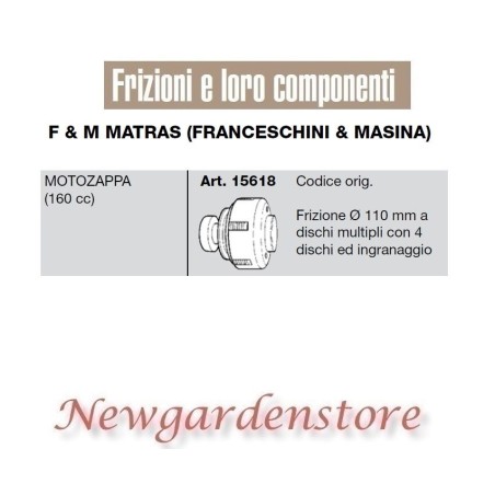 Frizione 15618 110mm motozappa 160cc compatibile F&M MATRAS FRANCESCHINI MASINA | NewgardenAgri.com