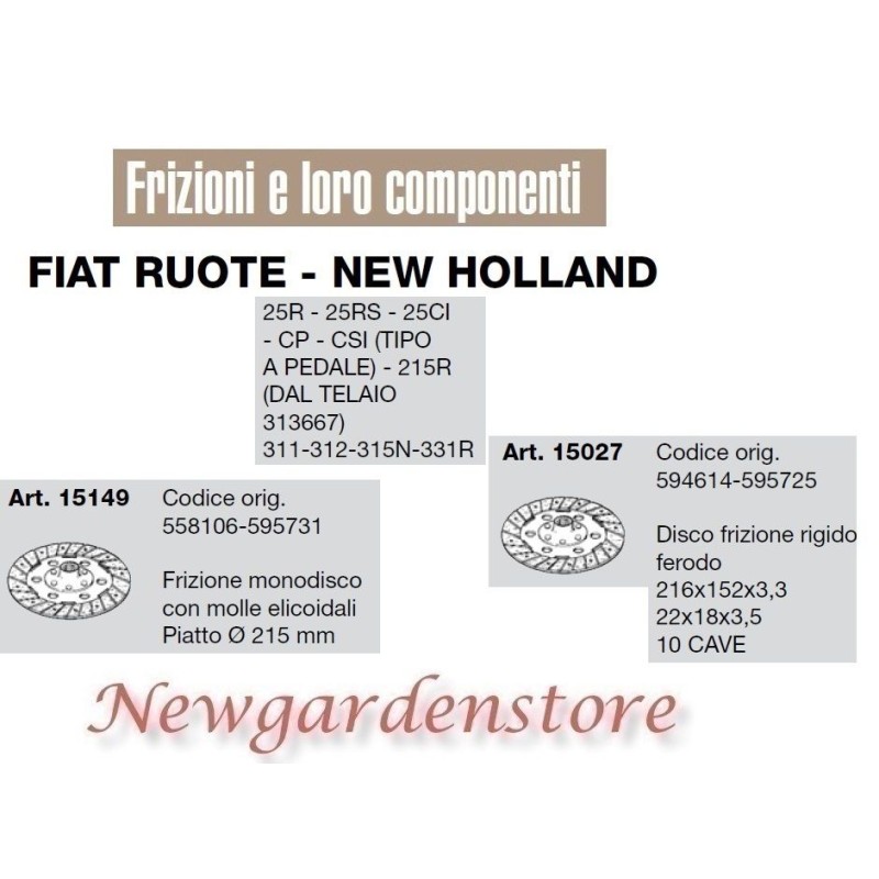 Disco de embrague RUEDAS FIAT NEW HOLLAND 25R 25RS 25CI 15149 15027 compatible 311