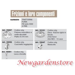 Disque d'embrayage manchon levier roulement tracteur pelouse FURIA série 35004RM BARBIERI | NewgardenAgri.com