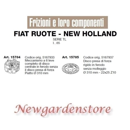 Embrague de disco tractor serie TL L.65 15784 15785 FIAT NEW HOLLAND ruedas 310mm | NewgardenAgri.com