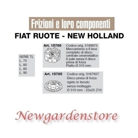 Frizione disco trattore serieTL L.75 80 85 90 15786 FIAT RUOTE NEW HOLLAND 310mm | NewgardenAgri.com