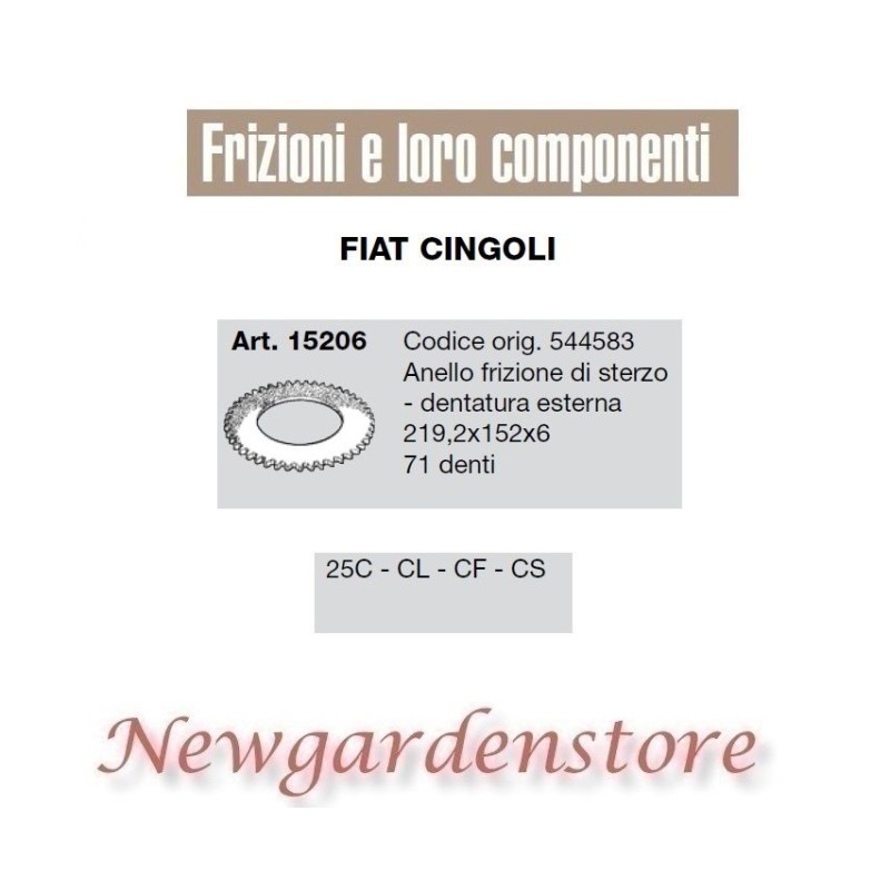 Anello frizione sterzo 15206 71 denti trattore FIAT CINGOLI 25C CL CF CS