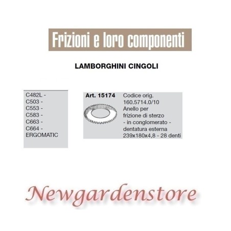 Anello frizione sterzo trattore C482 503 553 663 Ergomatic 15174 LAMBORGHINI | NewgardenAgri.com