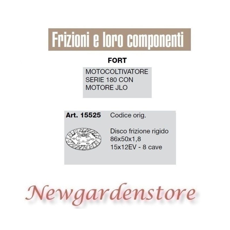 Disco frizione 15525 motocoltivatore serie 180 motore JLO FORT compatibile 8cave