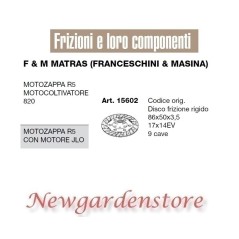 Disco frizione 15602 motozappa R5 JLO motocoltivatore 820 F&M MATRAS 9 cave | NewgardenAgri.com