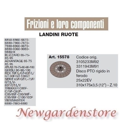 Plaque d'embrayage 25x22 15578 LANDINI WHEELS ADVANTAGE BLIZZARD TREKKER VIEWMASTER | NewgardenAgri.com