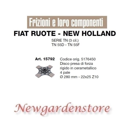 Clutch disc 4 shovel tractor TN 55 D F FIAT NEW HOLLAND 15792 22x25 Z10 | NewgardenAgri.com