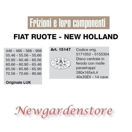 Disque d'embrayage 40x35EV 14cave 446 566 55.46 60.46 LUK 15147 FIAT NEW HOLLAND