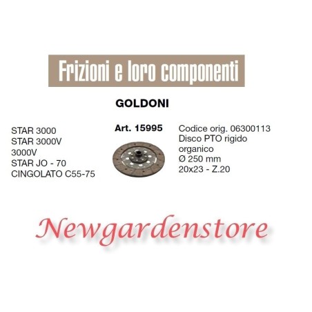 Disco de embrague TDF 15995 Tractor GOLDONI STAR 3000 CINGOLATO C55 75 20x23 Z20 | NewgardenAgri.com