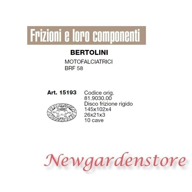 Disco frizione rigido 10 cave motofalciatrice BRF 58 BERTOLINI 15193 81.9030.00