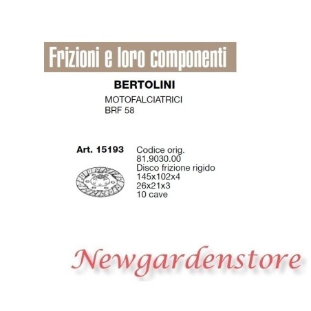 Disco frizione rigido 10 cave motofalciatrice BRF 58 BERTOLINI 15193 81.9030.00 | NewgardenAgri.com