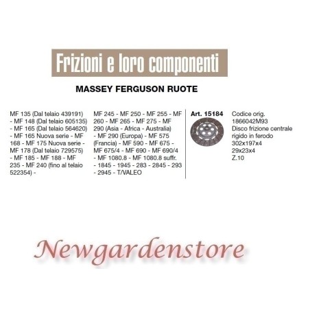 Disque d'embrayage rigide Ferodo Tracteur MASSEY FERGUSON 15184 29x23x4 Z10 MF 135 | NewgardenAgri.com