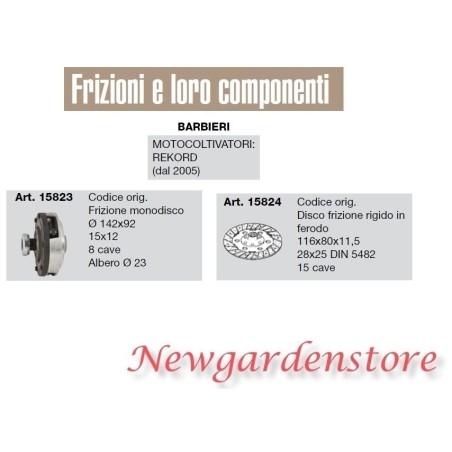 Disque d'embrayage rigide moteur cultivateur REKORD 2005 BARBIERI 15823 15824 | NewgardenAgri.com